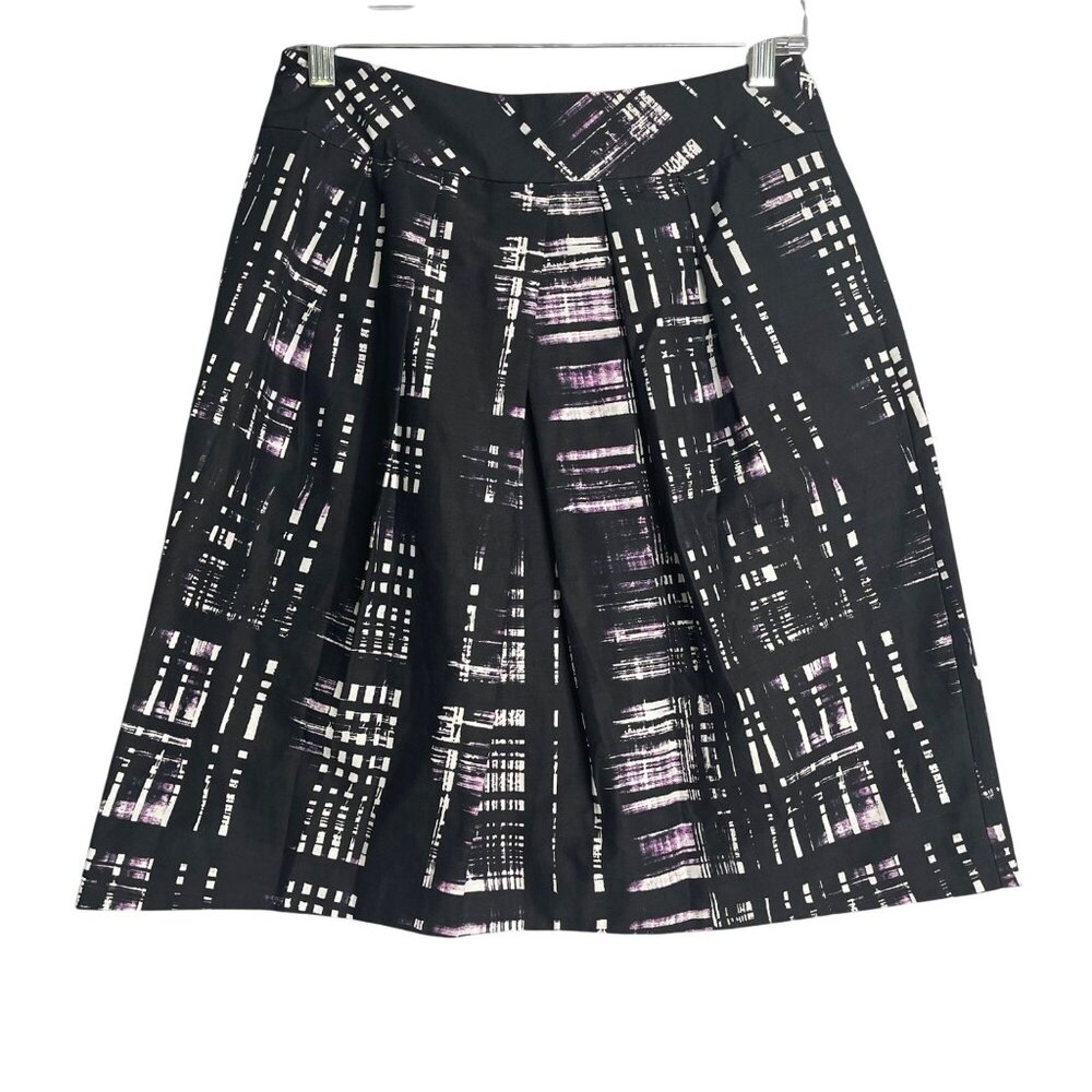 Banana Republic Skirt Womens 2 Black Plaid Print A Line Pleated Pockets Preppy